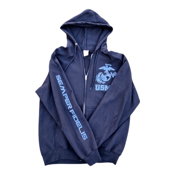 Other - USMC Full Zip Hoodie Cotton Blend Medium Black Semper Fidelis Graphic